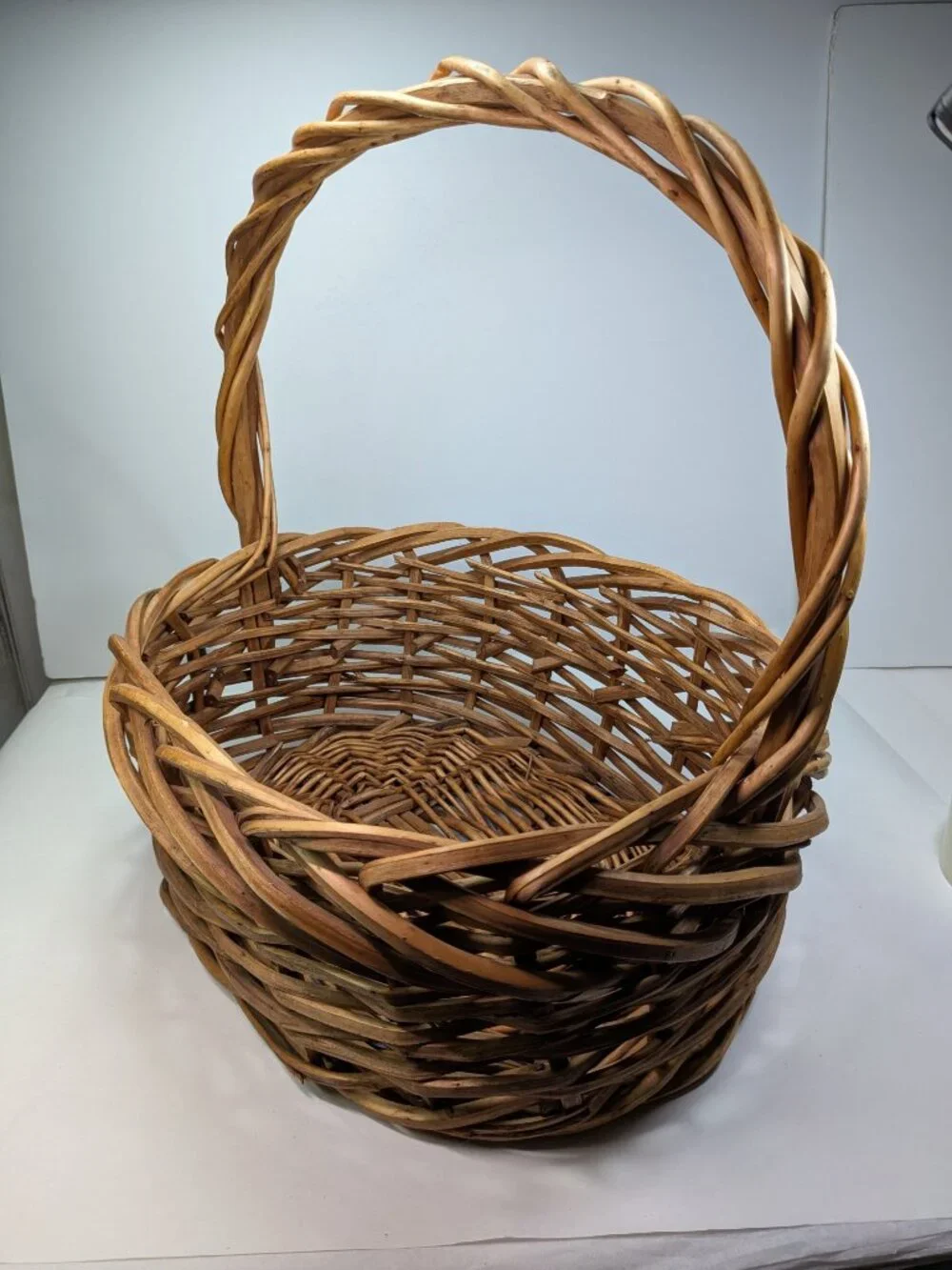Vintage Extra Large Open Weave Wicker Basket Firm Hand Woven Gathering Basket